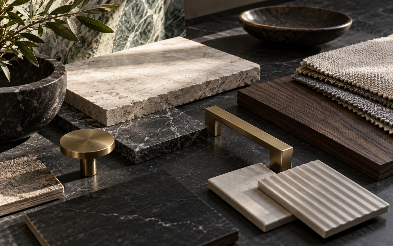 Curated architectural material and fitting samples